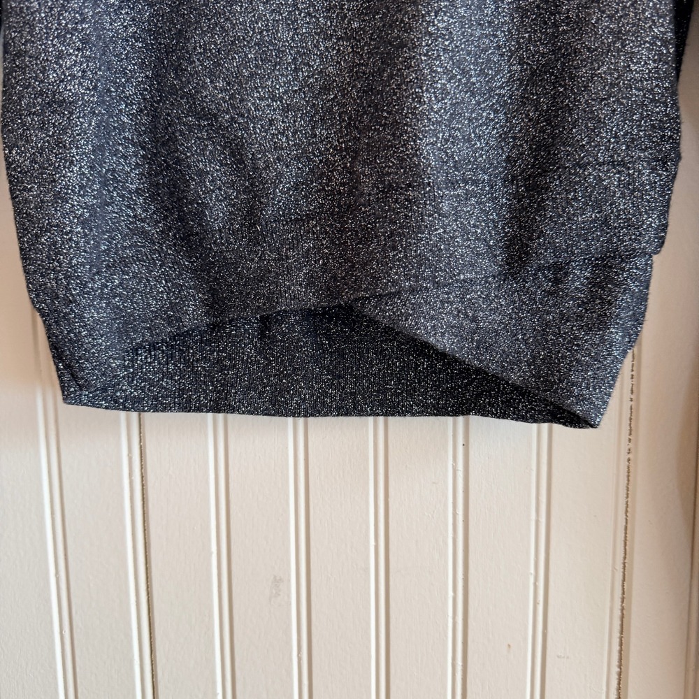 Express shimmer metallic Cropped Mock Neck‎ modern chic Sweater, Dark Gray/Black - Picture 3 of 5